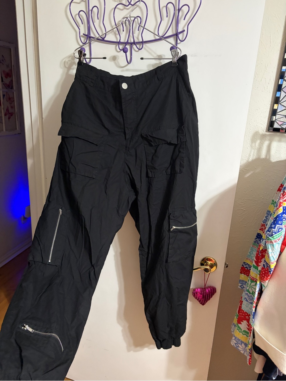 🧡 1X Rue Black Cargo Jogger Pants with Zipper Details - Picture 9 of 13